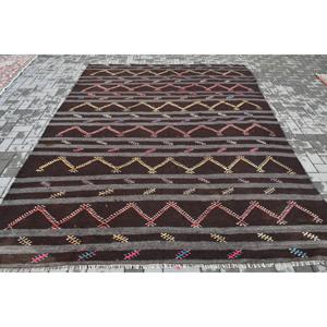 พรมคิลิมขนาด 7.2x9.8 ฟุต พรมตุรกีโบราณ พรมลายพรางสีน้ำตาลเทา - Product Image 1