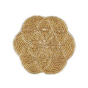 Dessous de verre de perles de rocaille de broderie classique Tapis de table polyvalent Verre rond léger Conception durable de l'Inde - Product Image 3