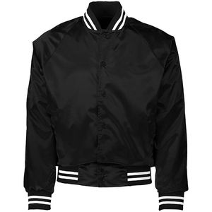 Men's Blue Satin Varsity <b>Jacket</b> Regular Fit HIGH STREET Style Stand Collar Button Closure Windproof Embroidered Autumn Wear - Product Image 4