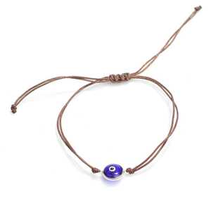 Navy Blue Evil Eye Charm <b>Bracelet</b> with Brown String Religious Trendy Stainless Steel and Alloy Gift for Religious Occasions - Product Image 1