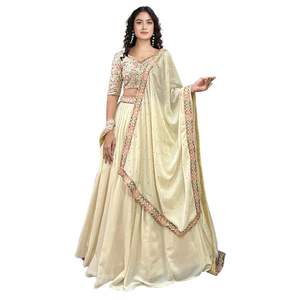 Trendmalls ผู้หญิง A-Line lehenga choli กับ dupatta georgette งานปักเป็นมิตรกับสิ่งแวดล้อมระบายอากาศสีขาว (L268) - Product Image 1
