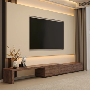 Meuble TV extensible, style nordique minimaliste moderne, pour petit espace, salon, blanc, peint, sur pied, avec rangement - Product Image 3