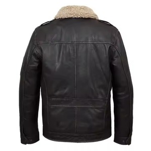 2025 chaqueta de cuero de oveja de invierno para hombre más vendida chaqueta de cuero con cuello de piel de la mejor calidad chaqueta de cuero transpirable para hombre - Product Image 2