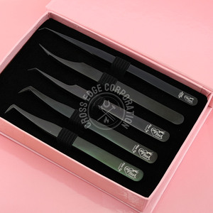 Nouvel arrivage de pinces à cils double plasma rose à pointe en fibre pince à cils classique incurvée en acier inoxydable à poignée diamantée - Product Image 1