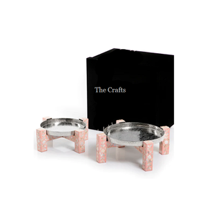 Stainless Steel And Mother Of Pearl Work Cake Stand Silver And <b>Pink</b> Color Cake Serving Stand With High Quality - Product Image 3