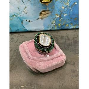 Anillo elegante ajustable de Kundan Real chapado en oro de alta calidad para función y colección de ropa de boda para mujer - Product Image 1