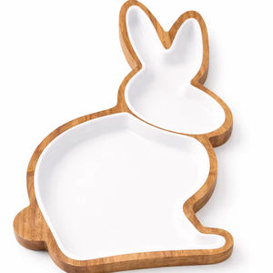 Bandeja de Madera Ecológica con Forma de Conejo Rústico, Apta para Lavavajillas, para Fiestas, Aperitivos, Postres, Té y Café, Decoración de Mesa de Cocina - Product Image 1