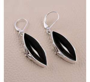 2025 impresionantes pendientes de diseño de plata esterlina ónix negro forma de marquesa piedra preciosa elegante joyería fina hecha a mano para boda - Product Image 4