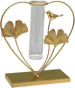 2025 feuille Design hydroponique verre Tube fleur Vase décoration de mariage avec support en métal prix de gros luxe fer Vase plante - Product Image 5