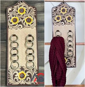 Nouveau porte-écharpe en cuir décoratif, fait à la main, avec plusieurs anneaux, organisateur suspendu pour placard, économise de l'espace - Product Image 1