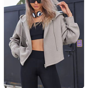 Sweatshirts à capuche zippés avec logo brodé personnalisé pour femmes Sweatshirts courts en polaire Sweat à capuche à manches longues en coton et polyester - Product Image 1