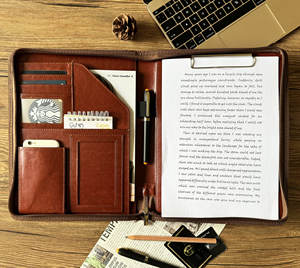 Customizable <b>A4</b> Zippered <b>Leather</b> Padfolio Briefcase LPF-0426 Portfolio <b>Folder</b> with Diverse Designs Genuine <b>Leather</b> Material - Product Image 2