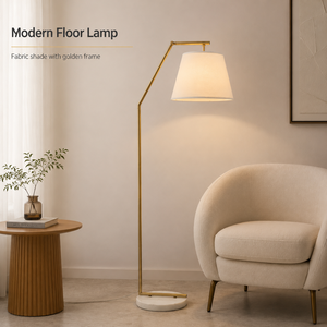 Lampadaire moderne doré avec abat-jour en tissu, structure en fer, base en marbre, angle réglable, E27, pour salon, canapé, lecture - Product Image 2