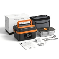 Kotak Makan Siang Elektrik Tanpa Kabel Portabel dengan Pemanas Tanpa Air, Bento Baja Tahan Karat 304 1.0L, Baterai 8000mAh untuk Perjalanan dan Rumah