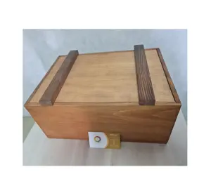 大尺寸传统棕色储物箱箱-棕色破旧别致木箱-复古胡桃木盒绳手柄葡萄酒礼品