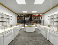 Comptoirs de présentation de bijoux sur mesure avec design gratuit, armoire dorée en bois/métal/verre avec éclairage LED pour boutique de diamants et salle d'exposition de bijoux