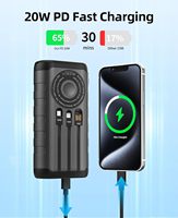 Banco de Energía Solar 2025 con Manivela, 30000mAh, Carga Inalámbrica Magnética, Carga Súper Rápida de 18W 20W, 3 Cables Integrados