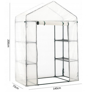 Serre de jardin moderne blanche 140x73x200cm avec étagères, facilement assemblable, en polycarbonate et bois traité sous pression pour la croissance des plantes d'intérieur - Product Image 2