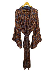 Longueur de cheville Robe en soie Robe multicolore Robe de nuit Robe indienne Vintage soie recyclée Sari Kimono, - Product Image 6