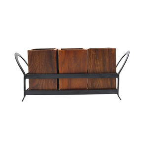 Wooden & Wrought Iron Cutlery Stand with 3 Wooden Jars Elegant Dining <b>Table</b> Cutlery Holder wood <b>spoon</b> containers - Product Image 1