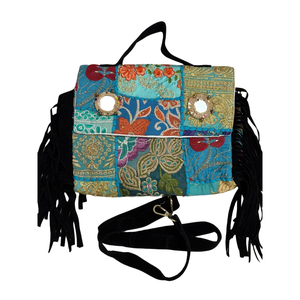 Handmade Girls Casual Satchel Tote <b>Patchwork</b> Leather Handbag Embroidery Decoration Flap Two Straps for Parties Beach Vacations - Product Image 1