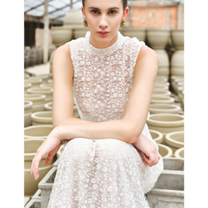 Vestido de mujer elegante de calidad superior ZUKA EFECTO DE ENCAJE Bufanda VESTIDO LARGO Adjunto Panel trasero largo Ropa de moda para mujer - Product Image 1