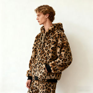 Sudadera con Capucha Personalizada con Estampado de Leopardo para Hombre, Sudadera con Capucha Gruesa con Cremallera, Holgada, Estilo Vintage, Estampada, Unisex - Product Image 2