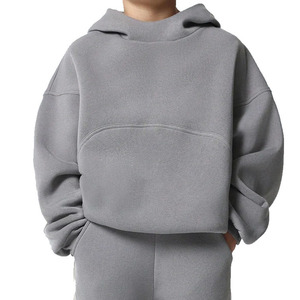 Ensemble de survêtement unisexe gris à capuche avec pantalon cargo long coupe ample couleur unie pour tenue décontractée saison automne 100% coton - Product Image 3