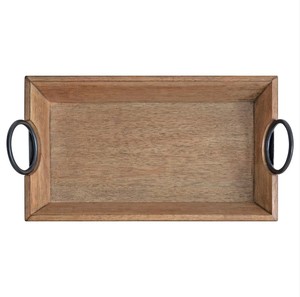 Nouvelle arrivée Plateau de service rectangulaire en bois massif de couleur noire avec poignées en métal pour la maison et les restaurants à bas prix - Product Image 3