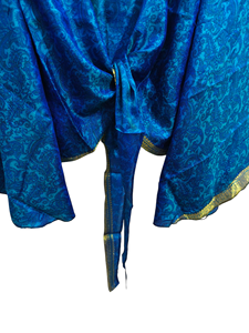 Robe portefeuille courte en soie taille libre Top portefeuille en tissu sari vintage Top bohème à imprimé floral - Product Image 3