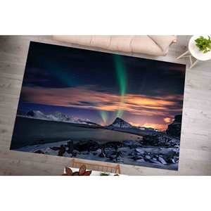 Alfombra de Paisaje con Diseño de Aurora Boreal: Alfombra de Chenilla con Motivo del Cielo del Norte - Product Image 1