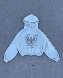 Custom Logo Hoodies Men's 100% Cotton Heavy Weight 3D Embroidery Oversized Streetwear Vintage Washed Zip up Hoodies for Men - Product Image 2