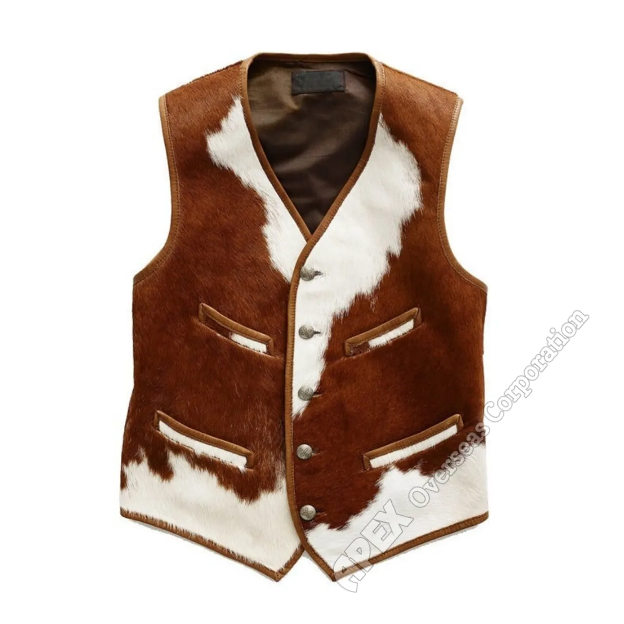 Mens Leather Vest Brown Genuine Cowhide Hair On Brown And White Western Vest Waistcoat Real Genuine Cow Pony Hide Men Vest