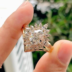 Oval Cut Lab Grown Diamond Engagement <b>Ring</b> Set IGI Certified 14K Yellow Gold Halo Wedding <b>Ring</b> Cute Style RITZIN Brand - Product Image 3