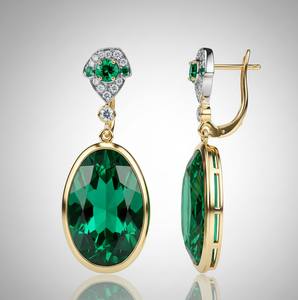 Luxury Green Hydro Oval 15x20 Earrings with CZ in 18K Gold Plated 925 Sterling <b>Silver</b> Fine Jewelry <b>Wedding</b> Party Wear - Product Image 4