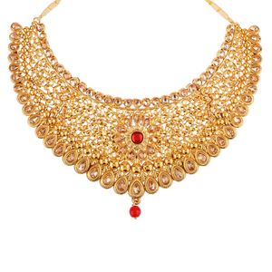 Bijoux indiens traditionnels cristal Kundan collier ras du cou boucles d'oreilles Maang Tikka tête chaîne ensemble de mariage pour les femmes - Product Image 5