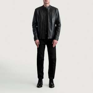 Zen Black Genuine <b>Sheepskin</b> Biker <b>Jacket</b> Reversible and Zippered Water-Proof and Embroidered Autumn XS Size Leather Coat - Product Image 4