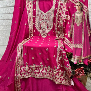 Sofisticado estilo de invierno Chinon bordado Shalwar Kameez Chic ropa india con Dull Santoon interior - Product Image 1