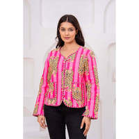 Blouson Bomber Matelassé Léger en Coton Rose pour Femme, Col à Capuche en Satin, Motif Floral, Doux, Grande Taille, Imprimé à la Main, Printemps