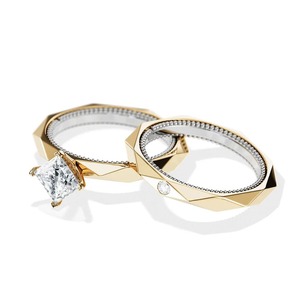 Anillo nupcial de moissanita de corte princesa, hermoso conjunto de plata esterlina, anillo de moissanita de dos tonos y otras joyas de diamantes - Product Image 3