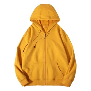 เสื้อฮู้ดผ้าฝ้าย100% โอเวอร์ไซส์ของผู้ชายมาใหม่ลายพื้นพร้อมซิปหน้าดีไซน์โลโก้น้ำหนักผ้า300กรัม - Product Image 4