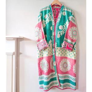 เสื้อแจ็กเก็ต Kantha ยาวเสื้อแจ็คเก็ตวินเทจใส่สบายสำหรับของขวัญคริสต์มาสเสื้อทำงาน Kantha quilting กระเป๋า kengali kimino - Product Image 3