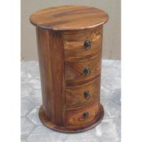 Meuble de rangement moderne en bois massif à 4 tiroirs, design cylindrique et rond, écologique, pour salon