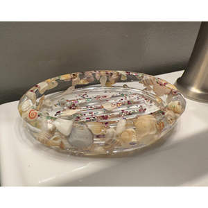 Porte-savon ovale de style moderne en forme de coquillage, plateau en résine, finition pierre naturelle, auto-drainant, motif floral, pour salle de bain et hôtel - Product Image 1