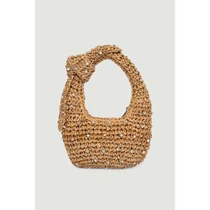 Stone Detailed Hand-Knitted Camel <b>Straw</b> <b>Bag</b> 18x24 Cm CNT1048 - 1022-camel - Product Image 3