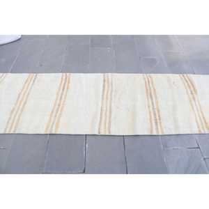Vintage Turkish <b>Rug</b> 2.5x8.5 ft, White <b>Runner</b> Floral Wool <b>Rug</b> - Product Image 2