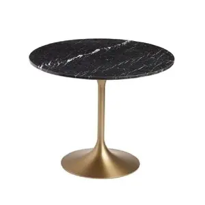 Mesa de mármore preto personalizada, mesa de café preta com base de metal dourado para sala de estar