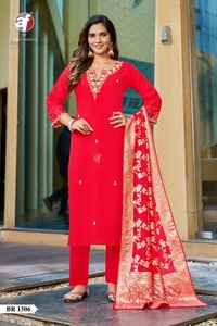 Soie modale de haute qualité avec pantalon Kurti travaillé à la main et fabricant et fournisseur Dupatta de l'Inde au taux le plus bas - Product Image 3