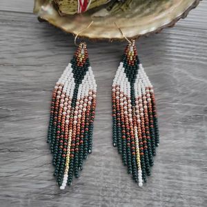 Vibrant Hue Handwoven Glass Seed Bead Pendientes Borla larga Estilo bohemio Joyería para mujeres - Product Image 4