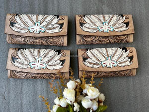 Cartera larga de cuero con herramientas a mano para mujer, monedero de mano de alta calidad, tarjetero de cuero genuino, carteras de monedas para mujer - Product Image 4